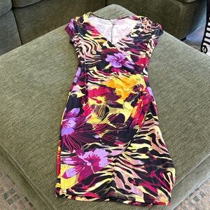 Cache Vibrant Floral V-Neck Mini Dress